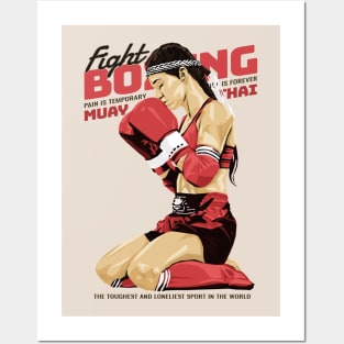 Classic Muay Thai Boxing Girl Fight Posters and Art